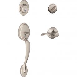 Best Sale ⭐ Schlage Satin Nickel Entry Door Handleset With Accent Interior Lever ✔️