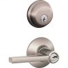 Cheap 😍 Schlage Satin Nickel Single Cylinder Deadbolt And Keyed Entry Latitude Lever Combination Pack 🛒