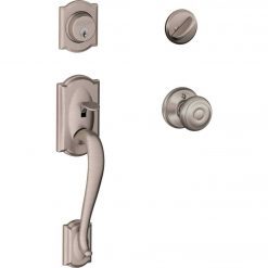 Deals ✨ Schlage Satin Nickel Camelot Entry Door Handleset With Single Cylinder Deadbolt And Georgian Knob 🥰