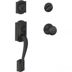 Budget 😀 Schlage Camelot Handleset With Single Cylinder Deadbolt And Georgian Knob In Aged Bronze 💯