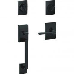 Hot Sale 🧨 Schlage Century Handleset With Single Cylinder Deadbolt And Latitude Lever In Matte Black ❤️